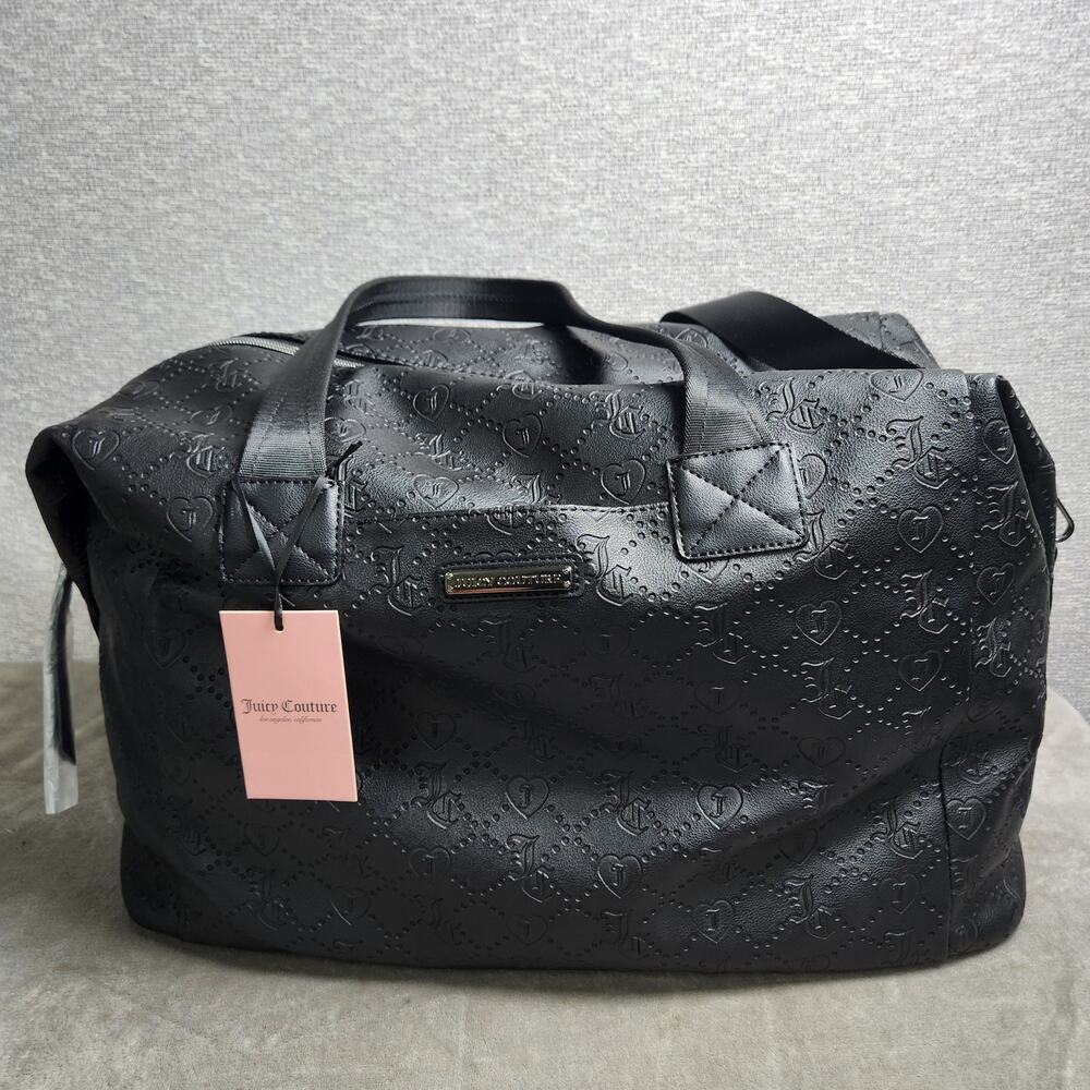 Juicy Couture Black Licorice Word Play Monogram Overnight Weekender Duffel Bag